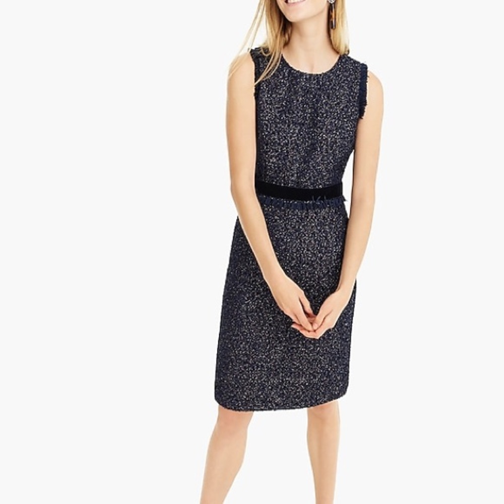 J Crew Sparkle Tweed sheath‎ dress velvet frayed